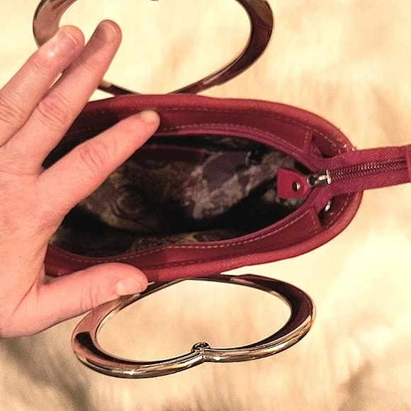 Brighton Vintage Corazon Mini Red Leather Heart Handbag - Heart Silver Handles - Picture 4 of 5